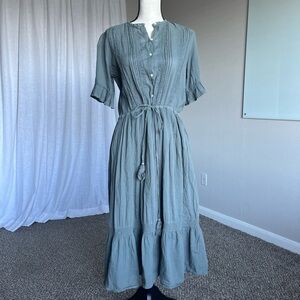 Birds of Paradis by Trovata Pintuck Lace Midi Dress Sage Green Cottagecore XS